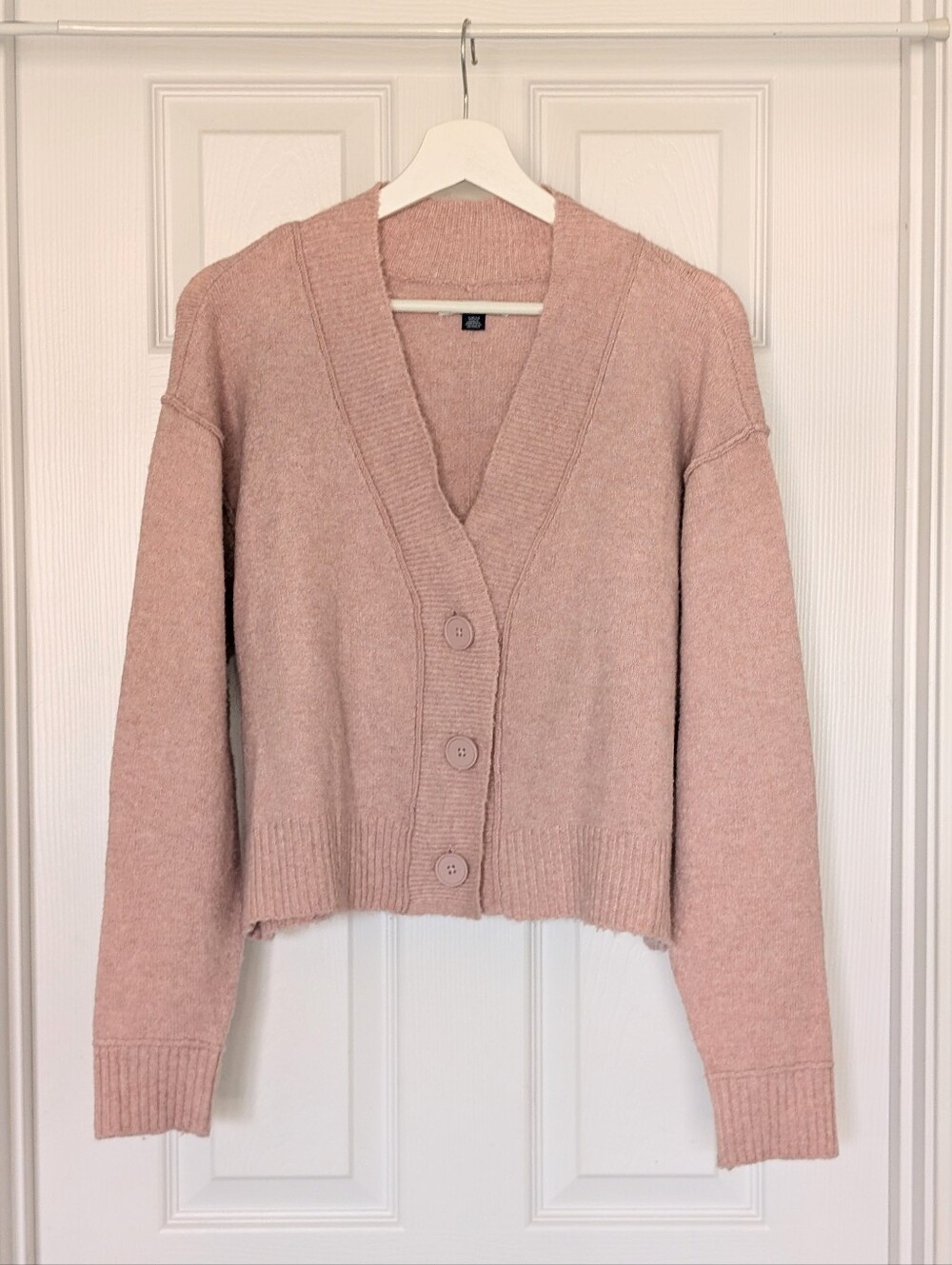 AE Whoa So Soft Cropped Button-Front Cardigan in Blush Pink - Size Small